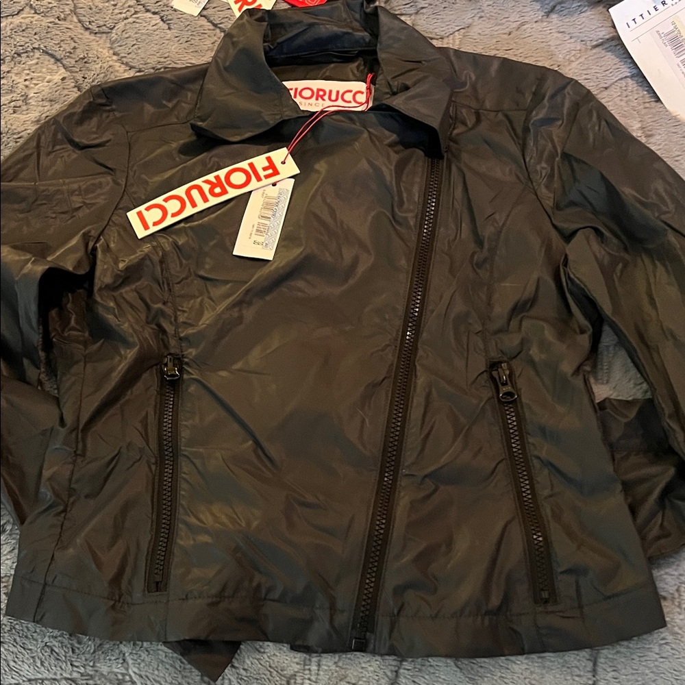 Fiorucci Charcoal Jacket with Zipper Accents Moto wind breaker very light weight